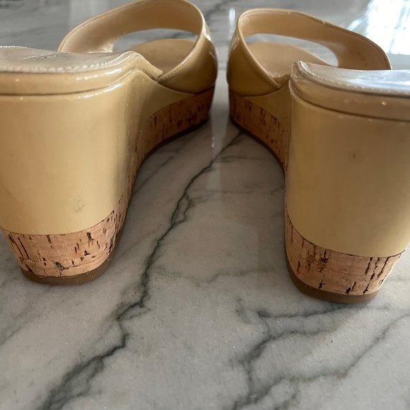 Prada Nude Vintage Slip On Patent Leather and Cork Wedge Sandals - GREAT COND. - Picture 4 of 12